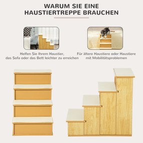 PawHut Drabina dla zwierząt, 4-stopniowa dla psów/kotów, Krótki plusz, do 30 kg, 40 x 59 x 54,2 cm, Naturalna