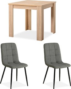 Stół jadalniany 80x80x75 cm naturalny dąb sonoma z 2 szarymi krzesłami lnianymi