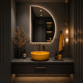 Lustro półokrągłe z podświetleniem MOON Half Cut LED | Różne rozmiary | Różne kolory : Kolor tafli szkła - Srebrny, Rozmiar - 25 x 40 cm, Wersja - Prawa