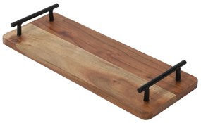 Taca do serwowania z drewna akacji z uchwytami metalowymi, 40 x 15 x 5 cm