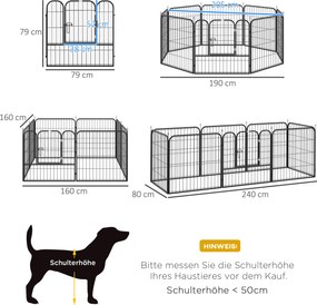 PawHut Wybieg dla szczeniąt metalowy z drzwiami konfigurowalny czarny 79x79cm | Aosom PL