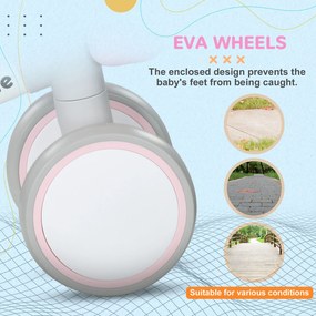 AIYAPLAY Rowerek Biegowy z Regulowanym Siedziskiem i Cichymi Kółkami, 56x27x39 cm, Różowy/Biały