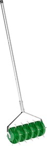 Ręczny aerator do trawnika Outsunny, 45 cm szerokości, z 30 stalowymi kolcami, ciemnozielony