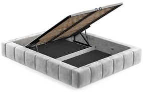 Jasnoszare tapicerowane łóżko dwuosobowe ze schowkiem i stelażem 200x200 cm Aruba L – Maison de Rêve
