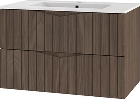 Zestaw Łazienkowy 80cm Szafka z Umywalką Ryflowane Fronty Dąb Orzech Stella