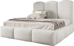 FURNISTAR Łóżko tapicerowane BAILEY z pojemnikiem na pościel| Bubble Bed 160x200|Łóżko dwuosobowe |Stelaż|Wygląd łóżka kontynentalnego|bez materaca-Biały
