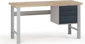 Stół warsztatowy G7, blat bukowy, 1700 x 800 x 840 mm, 1x kontener, 3x szuflada, grafitowy