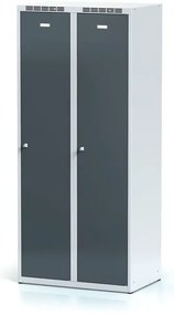 Alfa 3 Szafka ubraniowa S6 z przegrodą, 2-drzwiowa, 1800 x 800 x 500 mm, zamek obrotowy, drzwi ciemnoszare