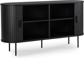 Komoda do Salonu Rozsuwana TRISH 140 cm Czarna Dwudrzwiowa Ryflowana Nowoczesna