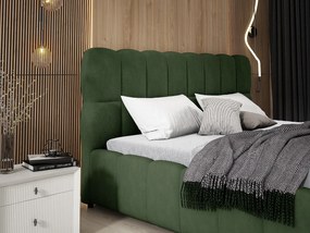 Emporius Avilla łóżko dwuosobowe 140x200 cm - łóżko tapicerowane z pojemnikiem i stelażem - tkanina aksamitna, zielony (Komodo 61)