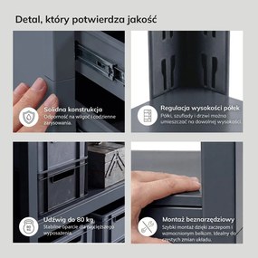Metalowy regał do warsztatu z szufladami Johnny, 80 x 42 x 180 cm, kolor antracyt
