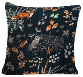 Mikropluszowa poszewka na poduszkę THE FOX AND THE HARE 45x45 cm, ciemnozielony