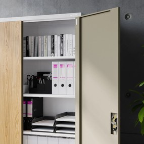 Szafa biurowa metalowa na dokumenty JAN II, Eco Design: biała/dąb sonoma