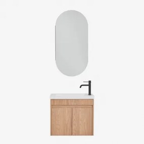 Zestaw Wiszących Mebli Łazienkowych Zintegrowany Z Umywalką Narek Owalny Ze Schowkiem 45x90 Cm Abner & Popielaty Brąz & Czarny Matowy ↑20 Cm Z Zaworem