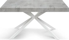 Stół drewniany, wykończenie cementowe, biała podstawa X, rozkładany 140x90 - CAMAIORE
