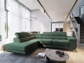 Masseno Narożnik APIRO z funkcją spania i pojemnikiem na pościel Narozniki L, Rozkładana sofa - Zielony, POSO 14