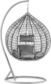 Szare krzesło wiszące KOKON ze stojakiem, szara poduszka