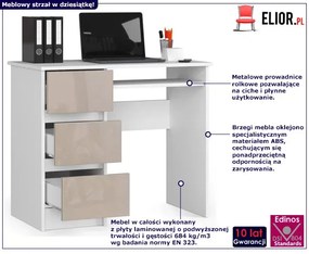 Minimalistyczne biurko z półkami białe + cappuccino połysk Parvat