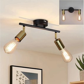 NETTLIFE 2 zabytkowe reflektory sufitowe E27 lampa do przedpokoju czarno-złota sufit obrotowy 360° nowoczesny industrialny do korytarzy kuchennych