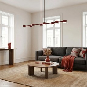Lampa wisząca podłużna Megara 8 Burgund do nowoczesnego salonu 8 kloszy