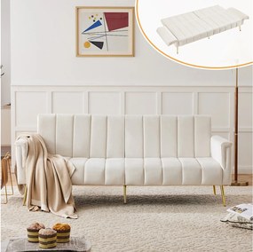 Sofa 3-osobowa beżowa aksamitna - 3 w 1 - Regulowane oparcie i podłokietniki - 184 x 79 x 71 cm