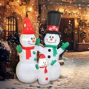 Outsunny Dmuchana dekoracja świąteczna rodziny bałwanków, 1,8 m z oświetleniem LED do wnętrz i na zewnątrz | Aosom PL