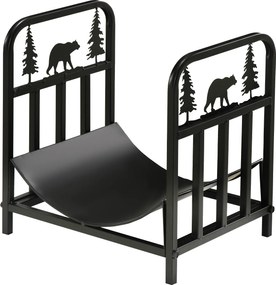 Outsunny Regał na Drewno, Sceneria z Drzewem i Niedźwiedziem, Metalowa Konstrukcja, Podniesiona Płaszczyzna, 42x33,5x43 cm, Czarny