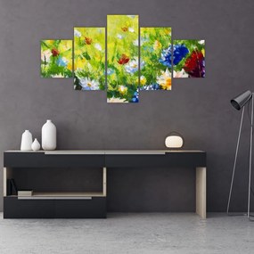 Obraz kwitnącej łąki, obraz olejny (125x70 cm)