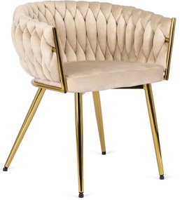 Krzesło Tapicerowane Plecione do Salonu CAPRI Kremowe Welurowe do Toaletki Nowoczesne Glamour