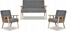 Zestaw mebli PRL retro SOLER sofa fotele Family Meble c szary sztruks Anafi