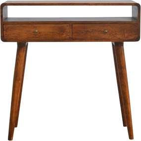 Artisan Furniture Orzechowa zaokrąglona konsola z otwartym slotem, nowoczesny wystrój wejścia