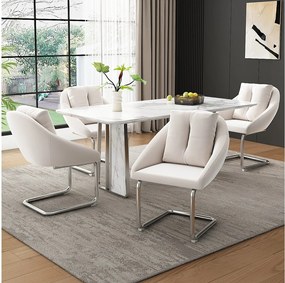 Zestaw 4 krzeseł welurowych - 82 x 57 x 54 cm - z poduszkami - luksusowy fotel obrotowy do salonu i sypialni - nogi łukowe - beżowy