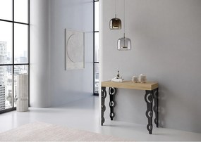 Konsola rozkładana 90x40/300 cm Karamay Dąb naturalny rama w kolorze Antracytu