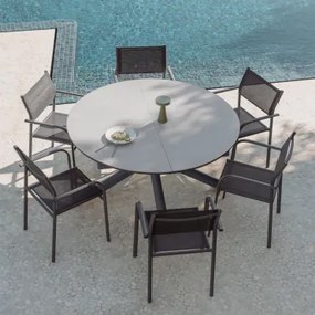 Zestaw Stołu 145-200x145 Cm Rozkładanego Z Aluminium Begur Oraz 6 Sztaplowanych Krzeseł Ogrodowych Z Podłokietnikami Z Aluminium Grafitowa Szarość -