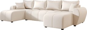 Rozkładany dwustronny zestaw wypoczynkowy w kształcie U SEVIO 311x145 cm, kremowy + 2 poduszki GRATIS