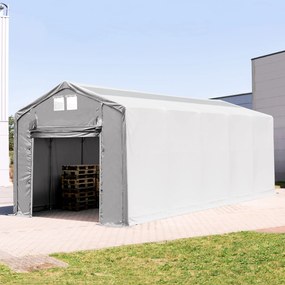 TOOLPORT 4x12m Hala namiotowa - 3,0 m wysokość ścian bocznych z podciąganą do góry bramą i świetlikami dachowymi, PVC 850, szary, ze statyką (podłoże gruntowe) - (94318)