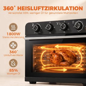 HOMCOM Piekarnik-frytkownica z termoobiegiem i zestawem rożna, regulator temperatury, minutnik, 1800 W | Aosom PL