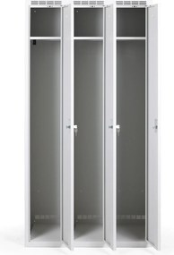 Metalowa szafka ubraniowa S7, 3-drzwiowa, 1800 x 900 x 500 mm, demontaż, zamek obrotowy, grafitowe drzwi