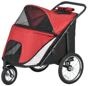 PawHut Wózek dla psa, składany, składany, poduszka, stalowa rama, Czerwony/Czarny