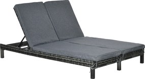 Leżak ogrodowy podwójny dla 2 osób regulacja oparcia 5 stopni metal rattan PE szary wygodny | Aosom PL