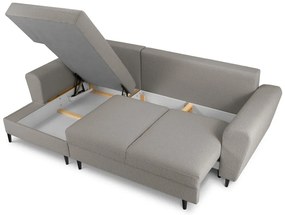 Jasnoszary rozkładany narożnik ze schowkiem z materiału bouclé (lewostronny/z szezlongiem) Kyoto – Cosmopolitan Design