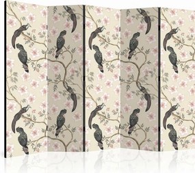 Parawan pokojowy 5-częściowy 225x172 Jednostronny dekoracyjny chinoiserie vintage Kremowy Tukany W Hibiskusach