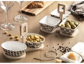 Komplet 3 porcelanowych misek i bambusowej podkładki Brandani Alhambra