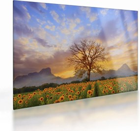 Obraz na szkle - Pejzaż ze słonecznikami (70x50 cm)