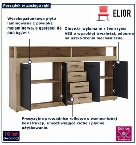 Komoda z 4 szufladami dąb artisan + czarny 190cm M1-D85
