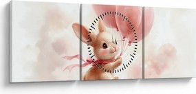 Obraz - Królik z balonami (z zegarem) (90x30 cm)