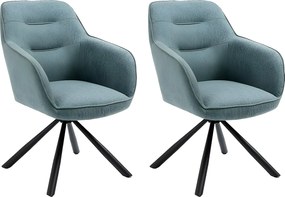 Krzesło z podłokietnikami zestaw 2 szt. - tkanina i czarny metal - turkus - KANONA