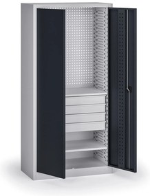 Szafa warsztatowa, 2 półki + 4 szuflady, 1950 × 950 × 500 mm, grafitowe drzwi