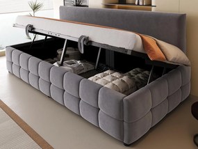 Kanapa z funkcją spania z pojemnikiem 90x200 cm - Oparcie bez podłokietników - Welur - Ciemnoszary (materac nie jest dołączony)