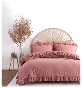Różowa pościel jednoosobowa z bawełny renforcé 140x200 cm Ruffle Striped – Mila Home Luxury